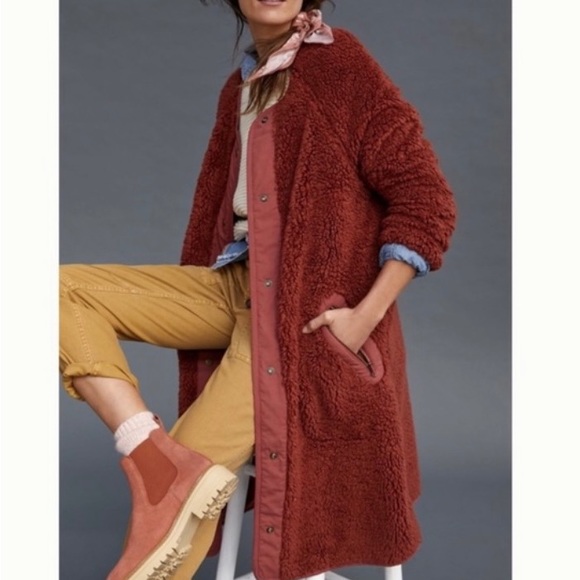 Anthropologie Margot Reversible Sherpa Coat Size XL NEW W Tags - Picture 2 of 16